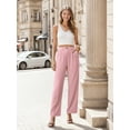thumbnail image 5 of GIRUNS Women's Casual Wide Leg Pants High Waisted Button Loose Pants with Pockets Business Trousers Pink L, 5 of 6