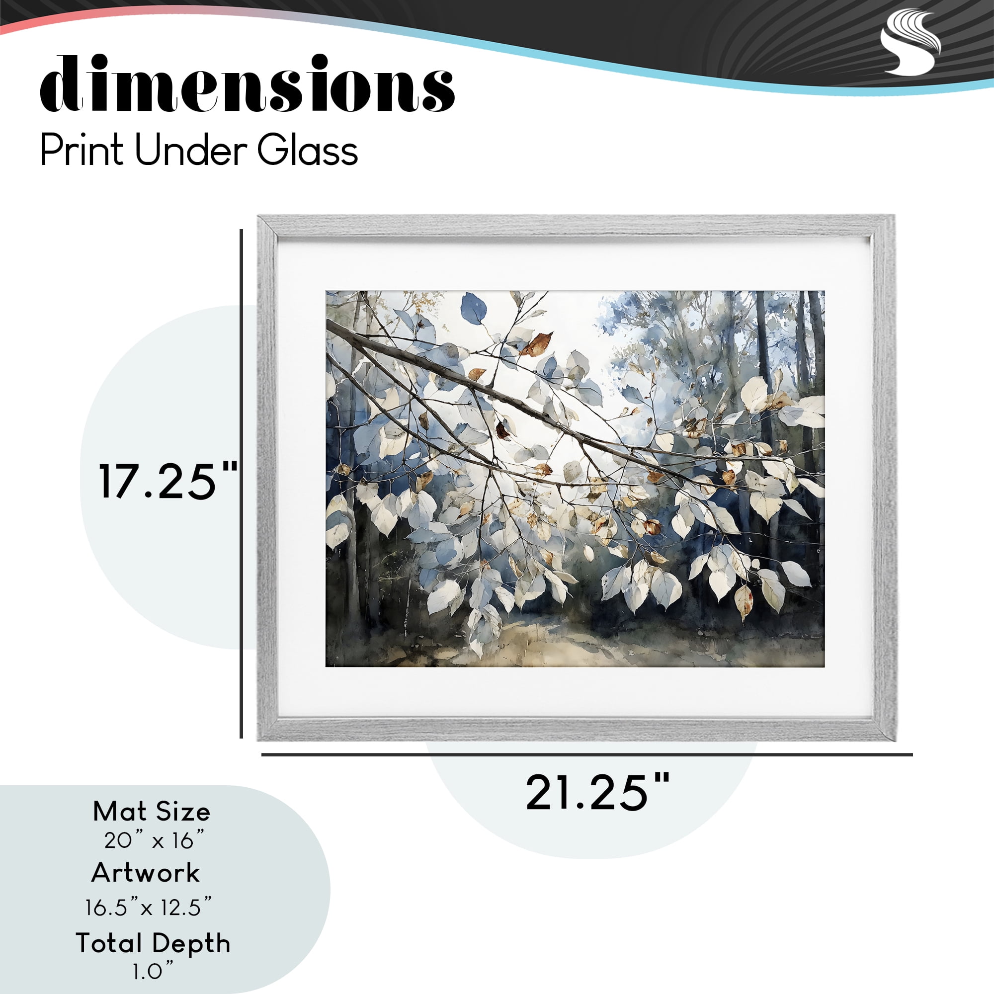 Stupell Industries Blue Fall Branch Leaves Gray Framed Print Under Glass, design by Franklyn Gregory