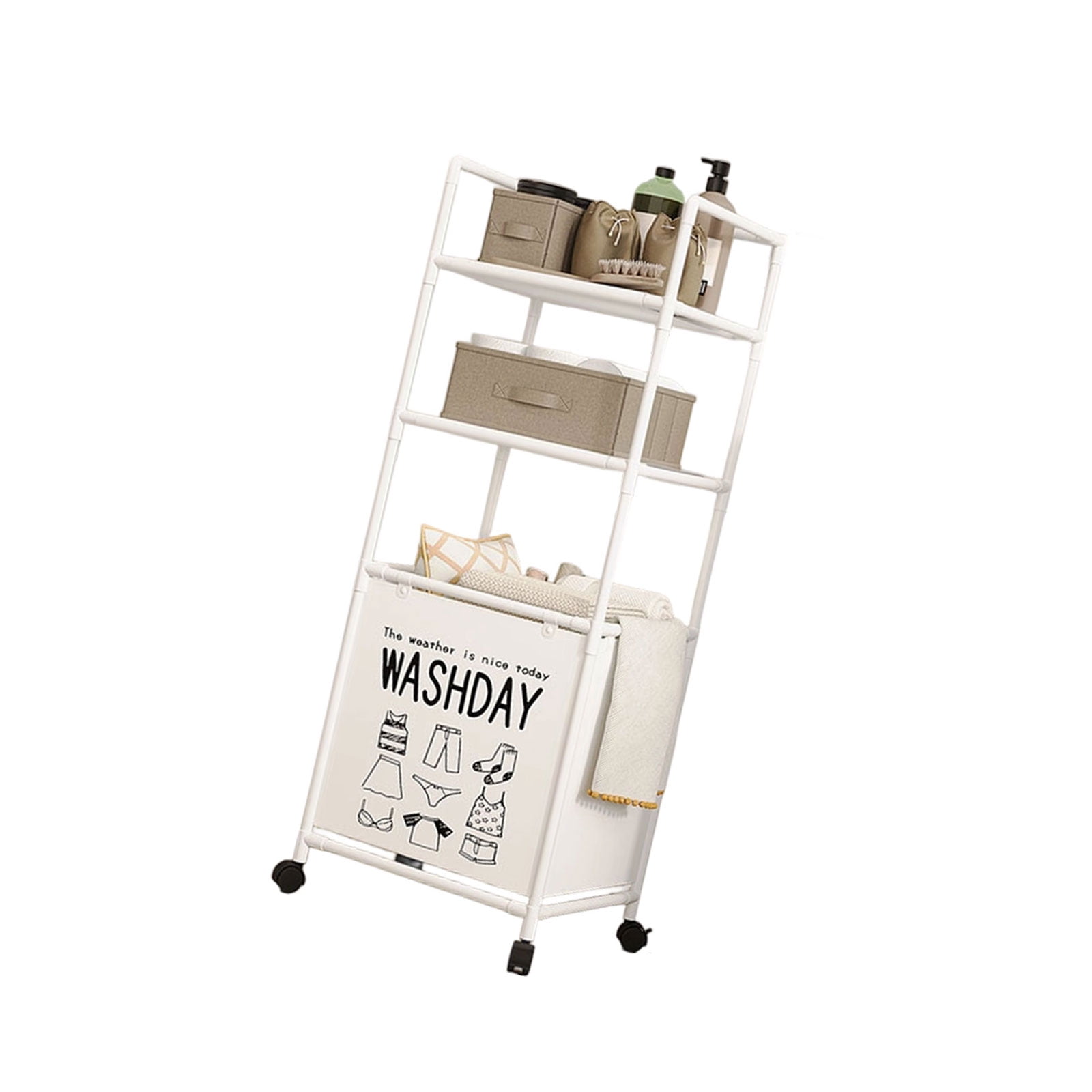 Expandable Laundry Hamper with Rolling Wheels Foldable Metal Frame Multiple Layer Storage Basket for Bedroom