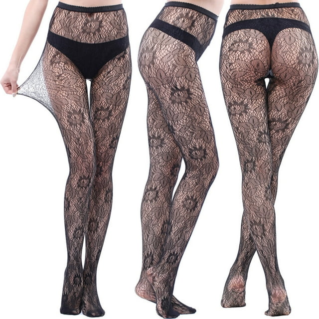 Qertyioot Collants Mode Leggings Unis Pantalons en Maille Transparente Grande Taille Bas Résille en Filet