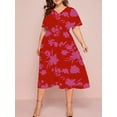 thumbnail image 4 of Cuteduck Women's summer casual plus-size Bohemian-style swing wrap dress with floral prints, V-neck and cinched waist, flowing and elegant mid-length dress 1X-5X, 4 of 5