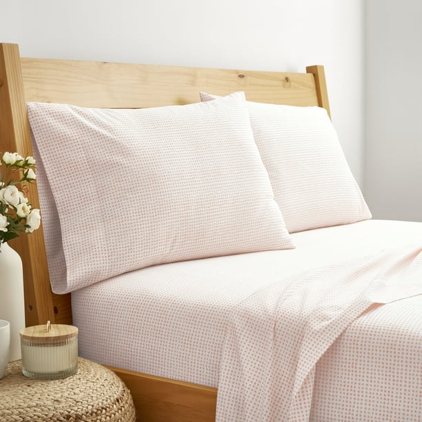 Gap Home Blockprint Dot Organic Cotton Blend Sheet Set, Twin, Blush, 3