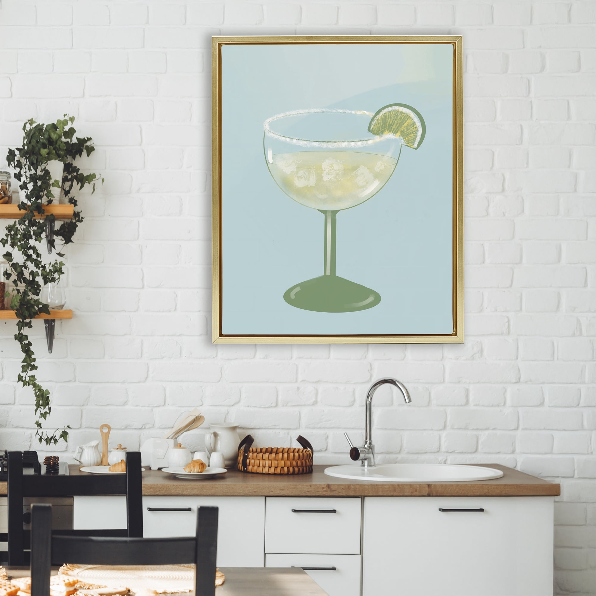 Stupell Industries Margarita Glass over Blue Gold Framed Floater Canvas Wall Art, design by Robin Maria