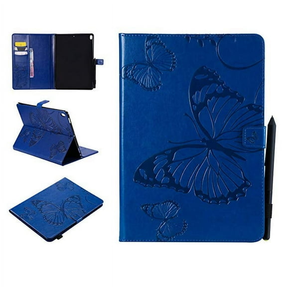iPad Pro 10.5" case, Allytech Embossed with Butterfly Series AUTO WAKE/SLEEP Folio Stand Wallet Case with Cards/Cash Holder for Apple iPad Pro 10.5" Inch 2017 Release Tablet, Blue