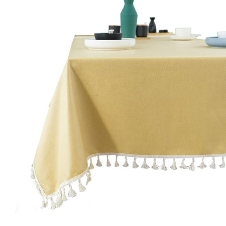 

Rectangular Tablecloth Cotton Linen Solid Color Tablecloth With Tassel Waterproof Oil Proof Wrinkle Free Table Cover For Banquet Party Picnic Festival Birthday-Yellow-130*180cm