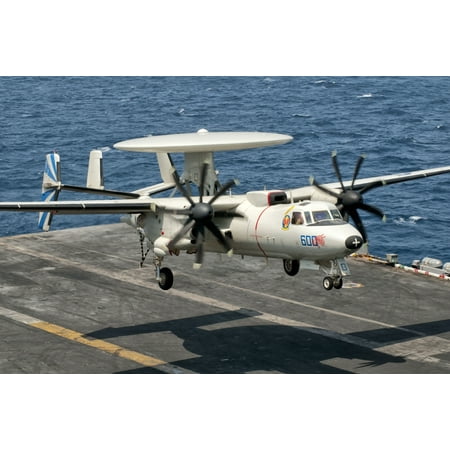 A US Navy E-2C Hawkeye descends to make an arresting gear landing aboard USS Eisenhower Eisenhower is operating in the 5th fleet area of responsibility off the coast of Pakistan Poster Print (8 x