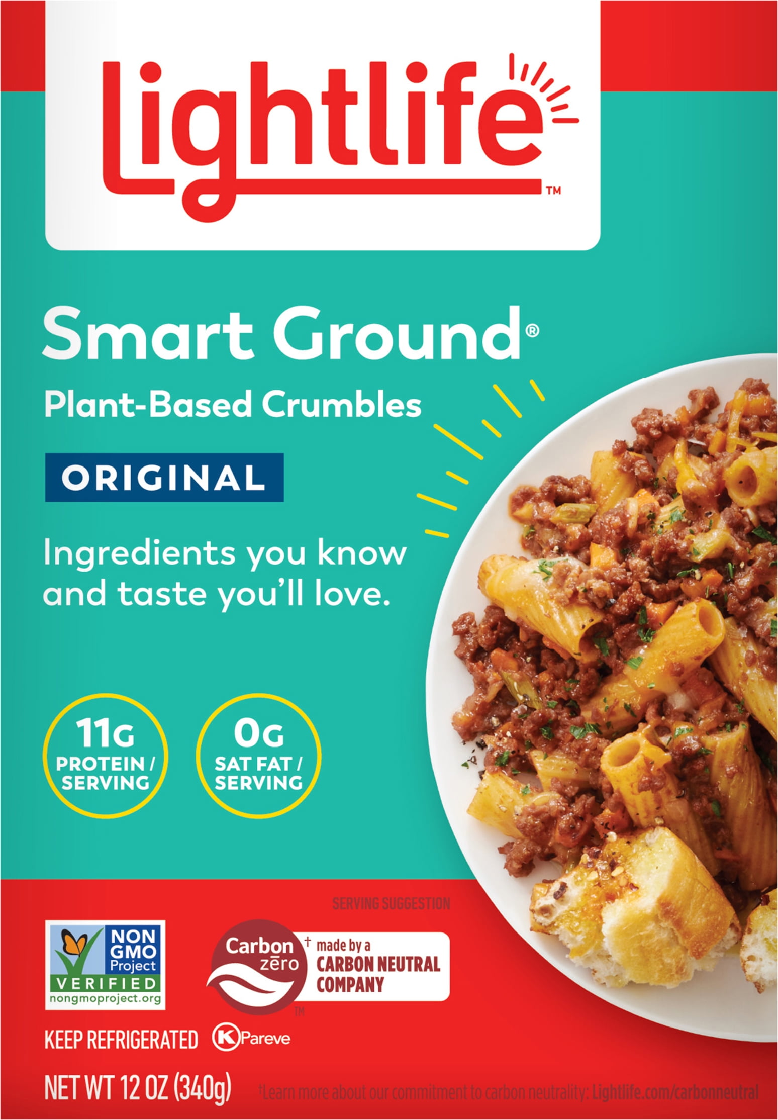 Lightlife Smart Ground Meatless Crumbles Original Vegan, Pareve, 12 oz