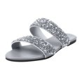 thumbnail image 4 of Dakaela Women's Rhinestone Flat Sandals Open Toe Slip on Slides Two Strap Summer Slippers Silver 11, 4 of 5