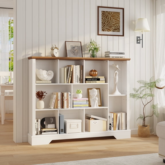 VIVIDWOOD Farmhouse 10-Cube Storage Organizer with Adjustable Shelf – White