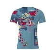 thumbnail image 3 of KelaJuan Men Casual Shirt, Short Sleeve Round Neck Star Striped Print Loose Street Summer Tops, 3 of 6