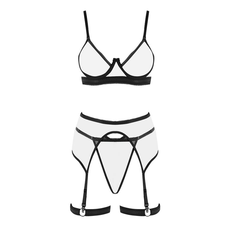 Aayomet Lingerie for Women Plus Size Lingerie For Women Women Underwear  Mesh Sleepwear Thong With Garter Panty,Black L 
