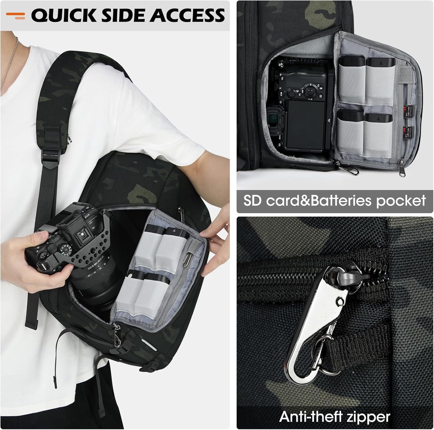 Camera Bag Backpack Professional for DSLR SLR Mirrorless Camera Waterproof Laptop Back Pack 14 Inch with Rain Cover Anti Theft Travel Case Large Capacity Photography Backpack Black