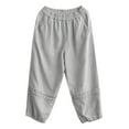 thumbnail image 6 of lcziwo Ofertas de Hoy en Liquidación, Comfy Cotton Linen Pants for Women Loose Casual Lace Patchwork Tapered Capris Pant Summer Solid Elastic Waist Cropped Pants with Pockets Beige XXL, 6 of 7