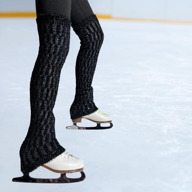 Calentadores de piernas de patinaje de hielo, calcetines de patinaje largo de punto de cable, calcetines espesos y cómodos y altos para los pies para Negro