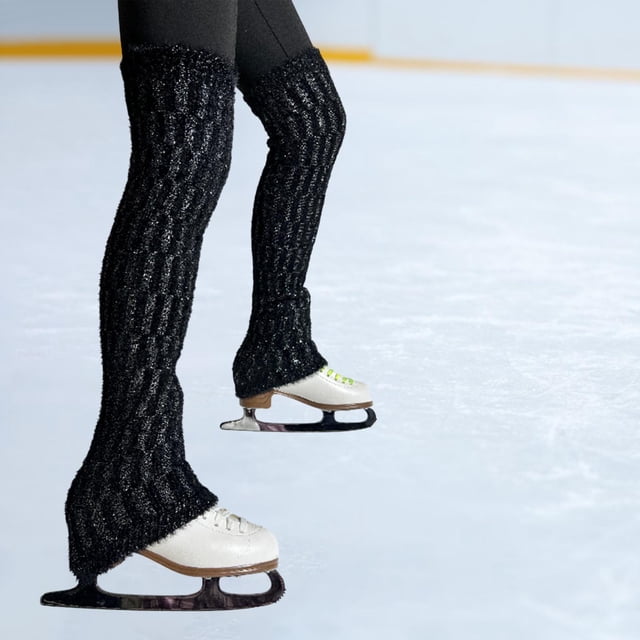 Calentadores de piernas de patinaje de hielo, calcetines de patinaje largo de punto de cable, calcetines espesos y cómodos y altos para los pies para Negro
