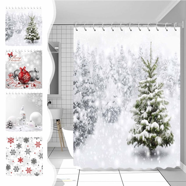Sentmoon Rideaux de Douche Salle de Bain Rideau de Douche Rideau de Douche de Noël Rideau de Douche Rideau de Douche Anti-Preuve Salle de Bain Séparation du Sec et du Mouillé Occultant Rideau de Douche Chaud