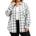 thumbnail image 2 of QIUOMBBP Ladies Long Sleeve Tops Casual Button Down Plaid Shirt Loose Fit Plus Size Shacket with Chest Pocket, 2 of 5