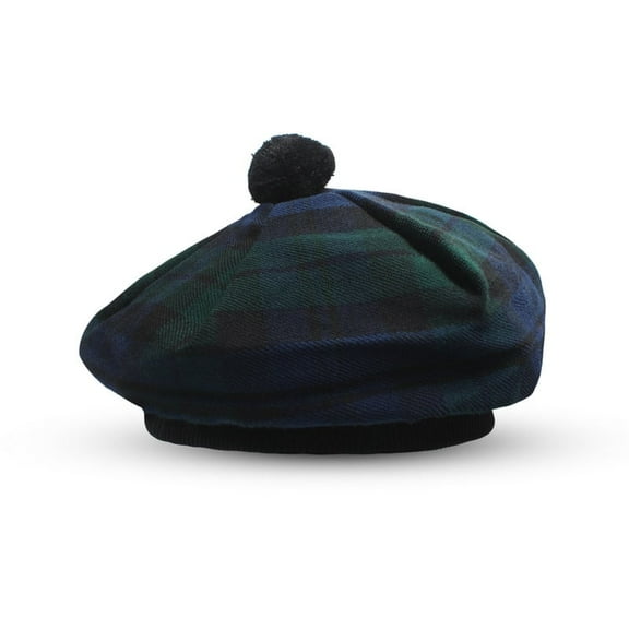 UMAM Scottish Traditional Tam o' Shatner Acrylic Wool Tammy Hat Flat Bonnet Kilt Many Tartans (Black Watch)