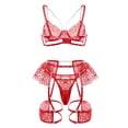 thumbnail image 4 of Gibobby Ropa interior mujer Conjunto de lencería sexy de encaje suave para mujer, ropa interior transparente con aros de encaje floral(Rojo, CH), 4 of 5