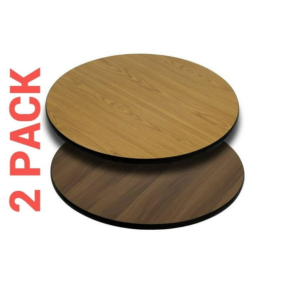 2 PACK 24'' Round Restaurant Table Top with Natural or Walnut Reversible Laminate Top