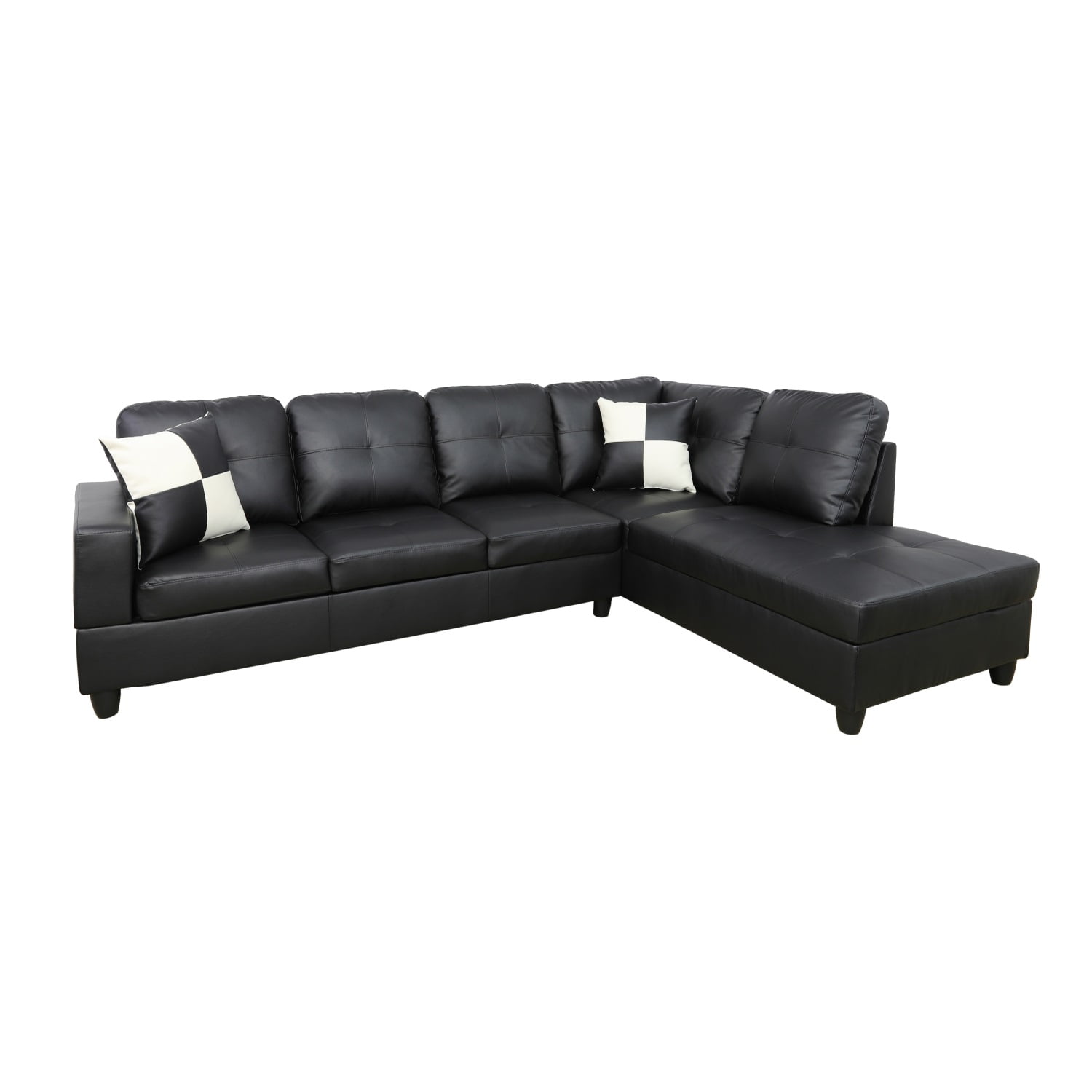 Hommoo Semi PU Leather Sectional Sofa, L Shaped Couch, Sectional Sofa Set for Small Space Living Room, Black(Without Ottoman)
