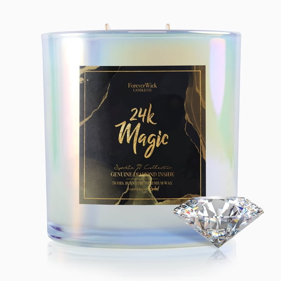ForeverWick Diamond Candle 18oz 24K Magic Soy Wax Candle With Diamond Inside - Birthday Gift, Sparkle Candle, Glitter Candle, Diamond, Gold Candle