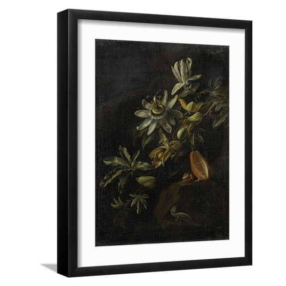 Art.com Still Life with Passionflowers Art Print by Elias Van Den Broeck, Black Frame Wall Art, 17" x 21"