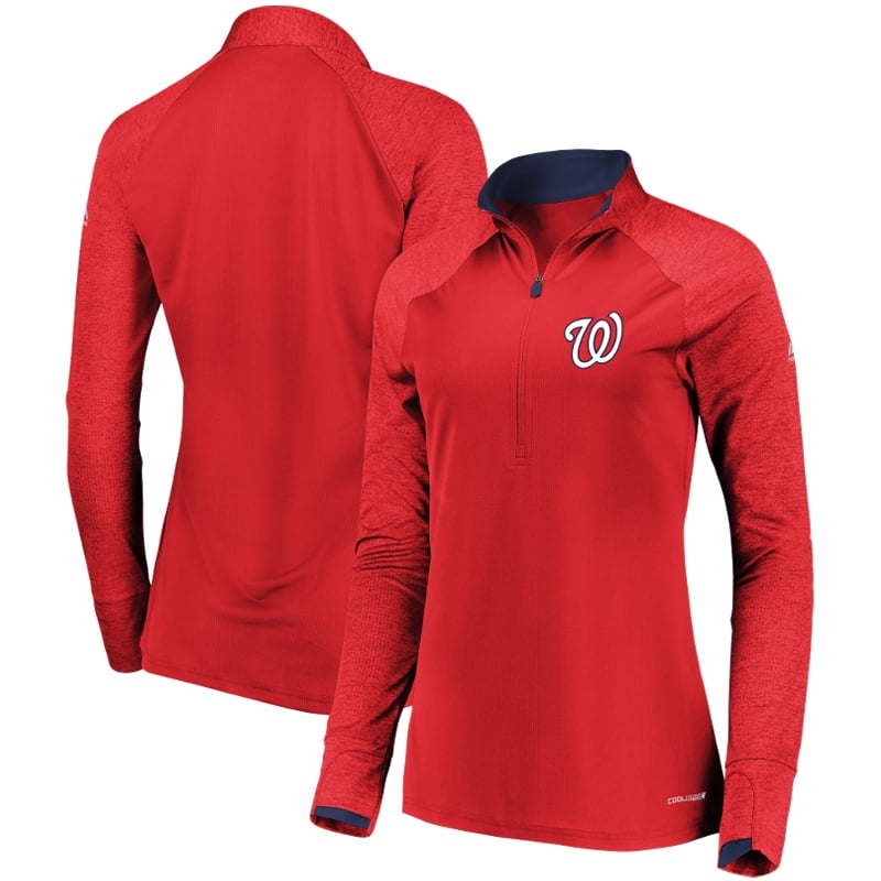 Washington Nationals Majestic Women's Extremely Clear Cool Base Raglan 1 2-Zip Jacket Red by MAJESTIC LSG
