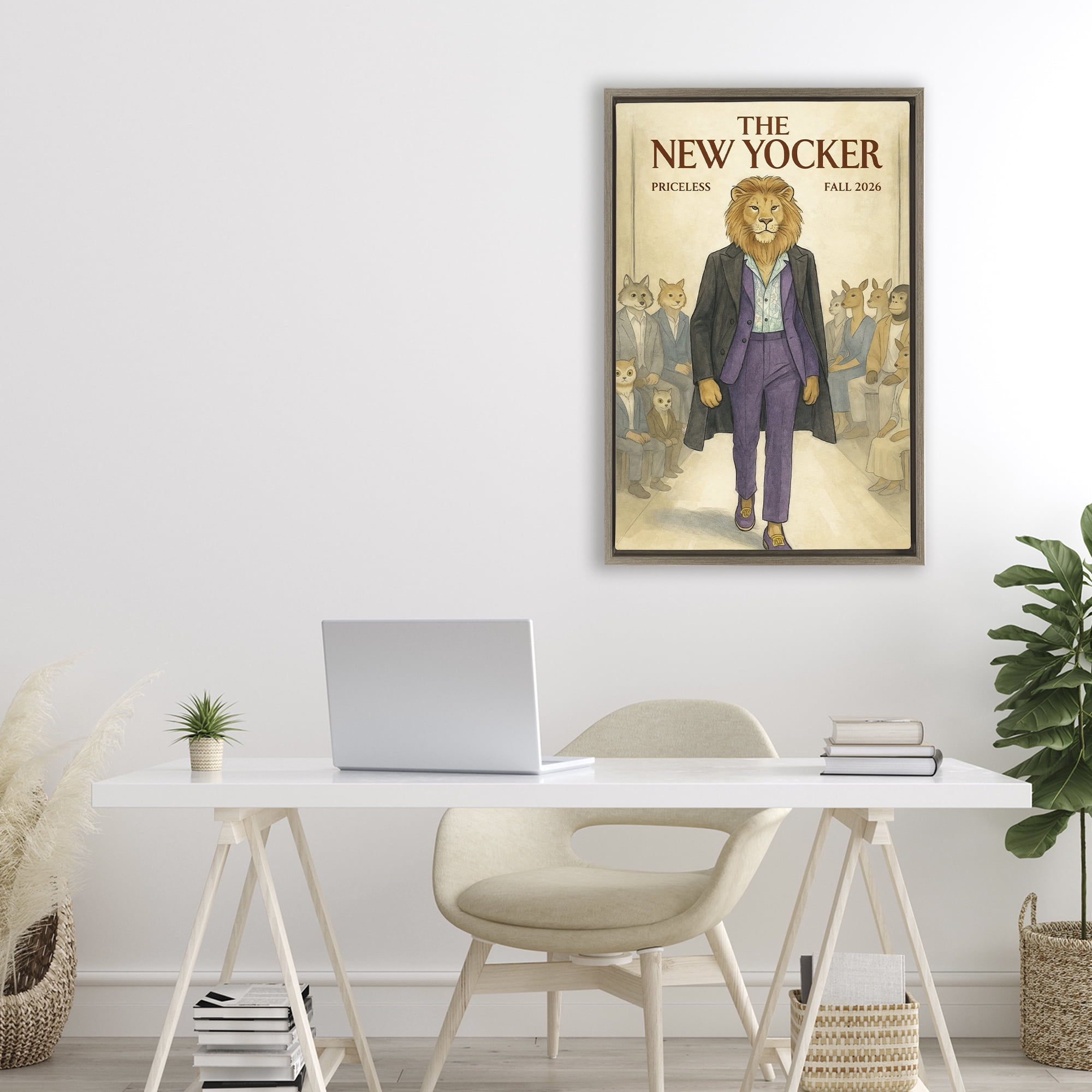 Stupell Industries New Yocker Lion Model Brown Framed Floater Canvas Wall Art, design by Grotto Studios