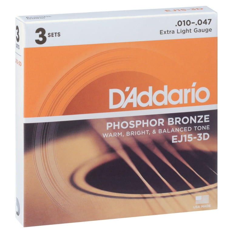 D Addario EJ15 3D Phosphor Bronze Acoustic Guitar Strings Extra
