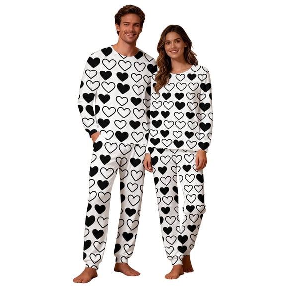 CLOISE Pjs Sets for Women Long Sleeve Valentines Pajamas Pockets Tops and Pant Heart Lounge Set 2 Piece Loungewear White