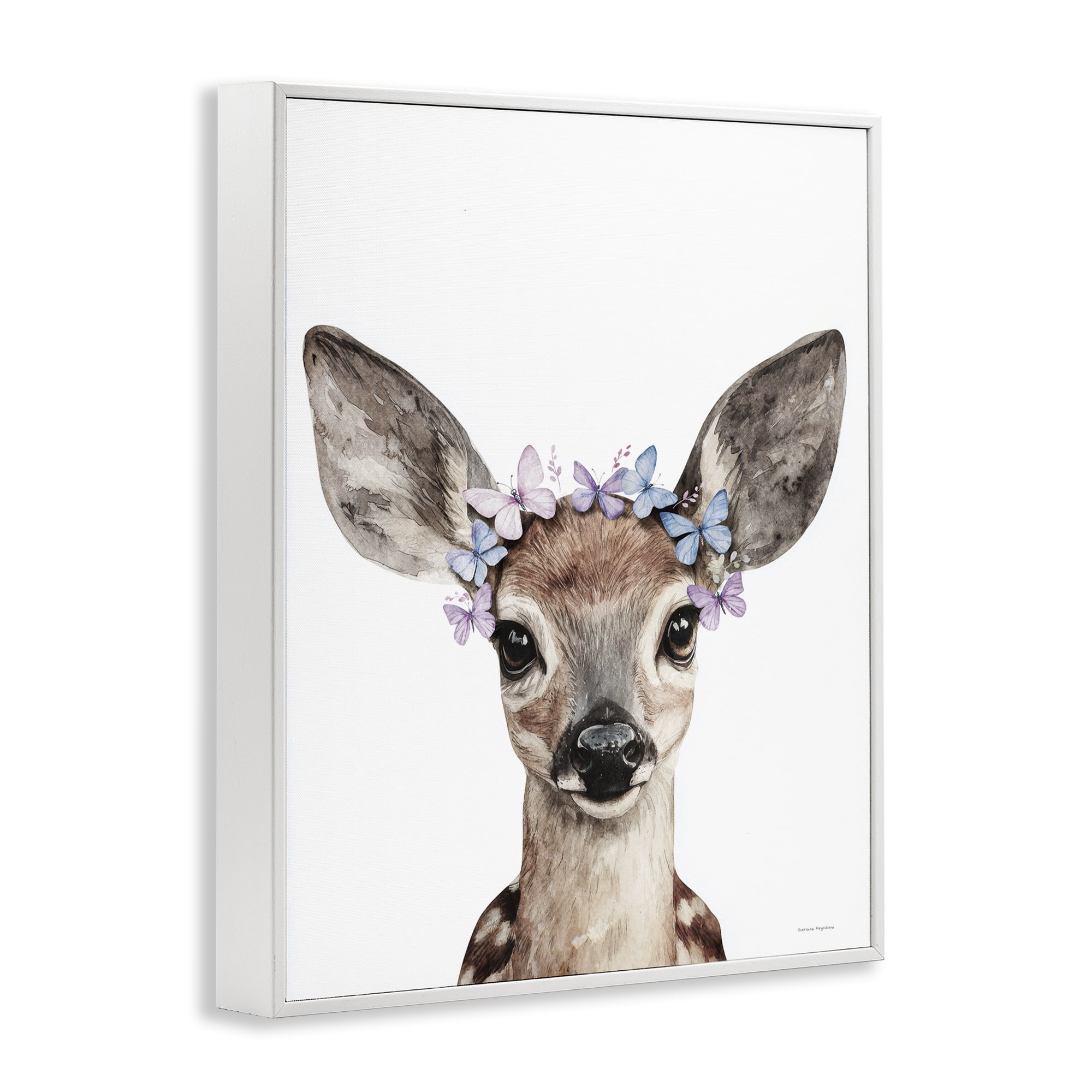 Stupell Industries Fawn & Butterfly Wings White Framed Giclee Art, design by Svetlana Aleynikova