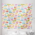 thumbnail image 1 of Cars Tapestry, Drive on a Sunny Fun Summer Day Theme with Colorful Buses Trucks Exhaust Fumes, Fabric Wall Hanging Decor for Bedroom Living Room Dorm, 5 Sizes, Multicolor, by Ambesonne, 1 of 1
