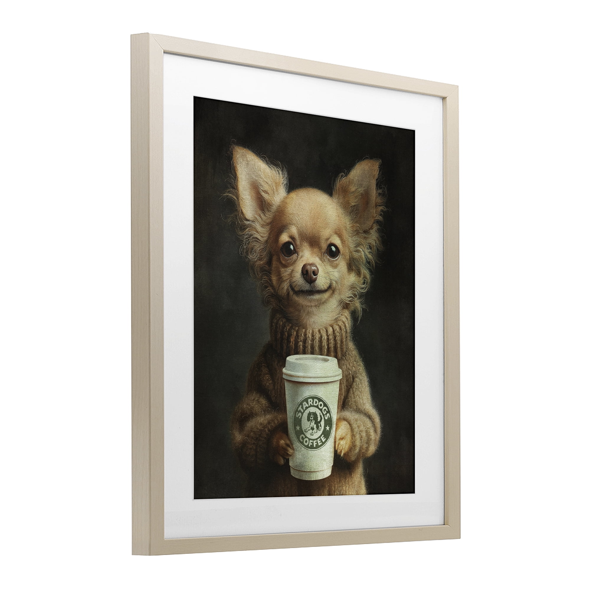 Stupell Industries Espresso Pup in Cozy Sweater Birch Framed Print Under Glass, design by Svetlana Aleynikova