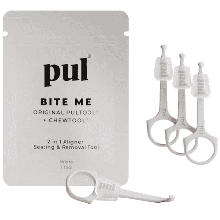 PUL 2-in-1 Aligner Removal and Chew Tool for Invisalign and Clear Aligners, Easy-to-Use Aligner Seating and Remover Tool, White, 4 pack