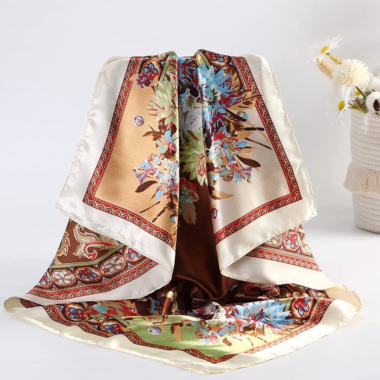 4PCS Satin Silk Head Scarves Bandanas Floral Patterns 4PCS 35 main image 3