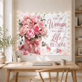 thumbnail image 5 of Pink Roses With Life Bloom Lettering, Inspirational Watercolor Style for Flower Lovers, Botanical Wall Art, Mother's Day Gift Tapestry Wall Hanging for Bedroom and Living Room, 5 of 7