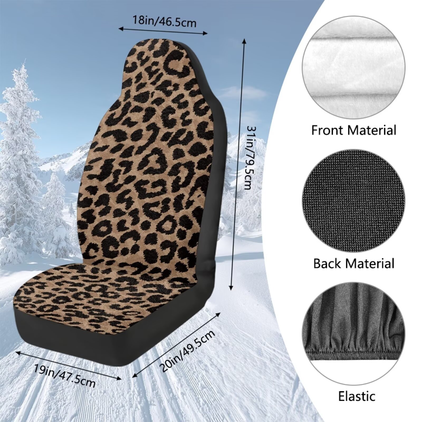 Uorisanigo Car Seat Covers Cheetah Leopard Print High Back Automotive Seat Covers 2 Front Seats Soft and Comfortable Full Wrapping Edge Seats Cover Universal for SUVs Trucks Van Sedans