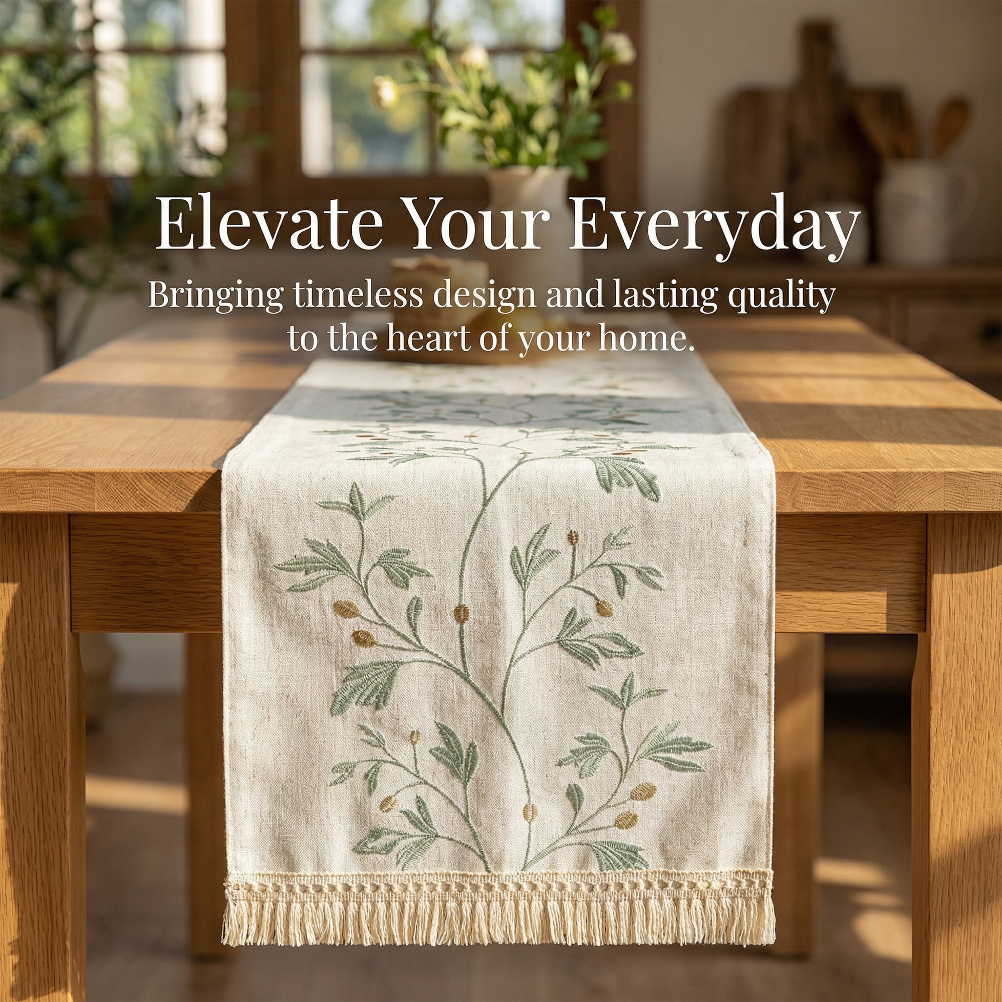 Unique Bargains Long Washable Floral Table Runner for Dining Decor Green 15.4"x70.9"