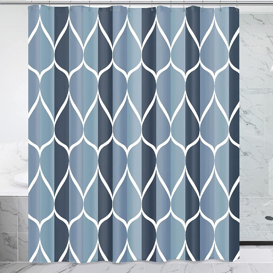 Aegean Blue Geometric Shower Curtain, Waterproof Design and Polyester