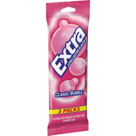 Extra, Sugar Free Classic Bubble Chewing Gum, 15 Stick Packs, 3