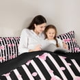 thumbnail image 4 of Manfei Pink Bows Black White Stripe Dots Twin Comforter Sets for Girls, Cute Ribbon Bows Bedding Set, Black Reversible, 2pcs, 4 of 6