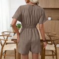 thumbnail image 6 of Morttic Women's Solid Color Casual V-Neck Short Sleeve Jumpsuit – Elastic Drawstring Waist Summer Daily & Vacation Wear Brown，XL, 6 of 7
