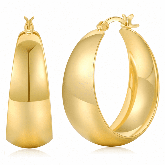 YOUNGYUE Chunky Gold Hoops for Women, 25-50mm Gold Plated Wide Hoop Earrings, Hypoallergenic