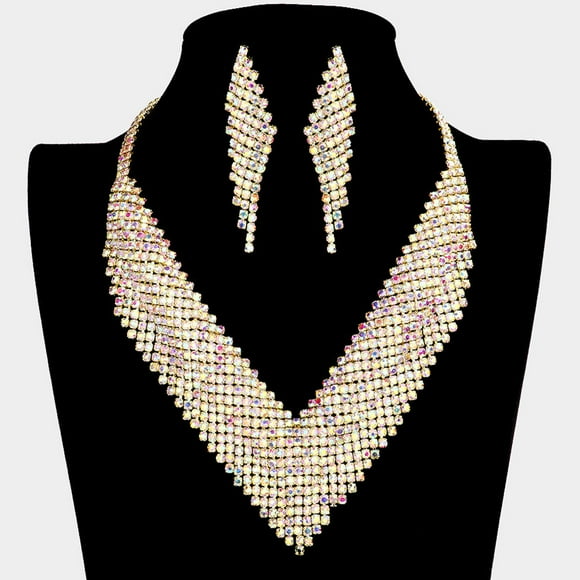 AB Gold Pave Crystal Rhinestone Marquise V-collar Necklace I