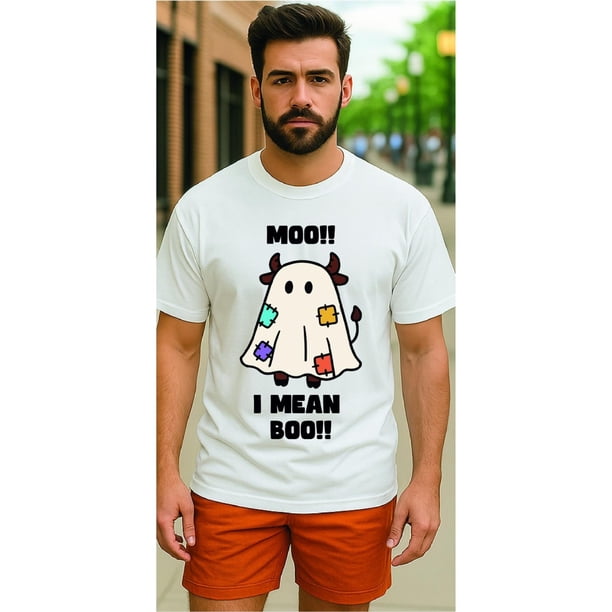 Halloween T-shirt - Funny Cow Ghost Halloween Shirt – Cute “Moo I Mean Boo” Pun T-Shirt, Spooky Farm Animal Tee, Fall Humor Gift for Adults