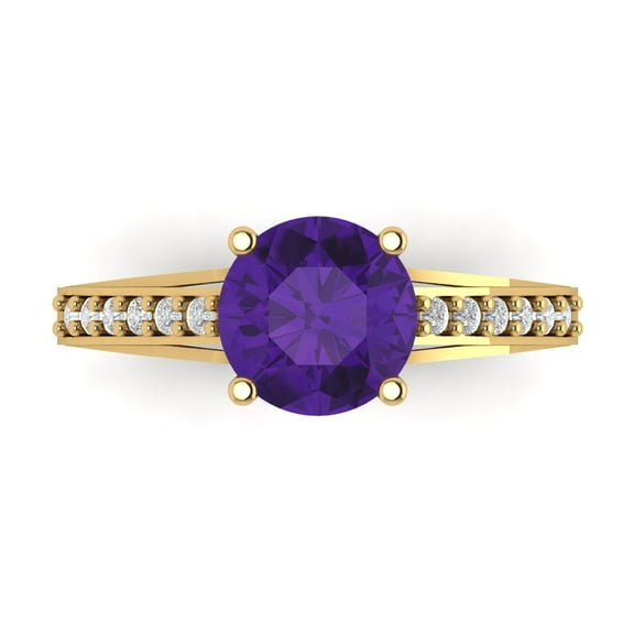 Clara Pucci 14K Yellow Gold 2.21ct Amethyst Solitaire with Accents Ring