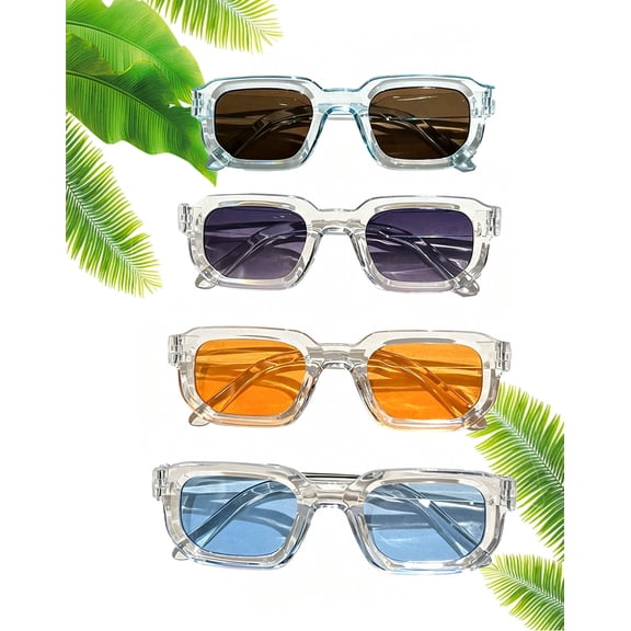 6 - Pack Vintage Rectangle Frame Sunglasses For Men & Women With Uv400 Protection, Trendy Retro Thick Frame Sun Glasses