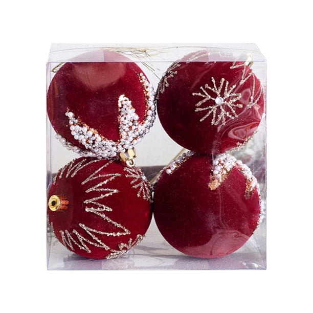 Decoraciones Decorativas En Navidad, Flocdos Decorativos, Oscuro, Exquisitas Perlas, Acento Festivo, Juego de Adorno para Árbol, Materiales de Espuma y Tela, Juego de 4 Piezas