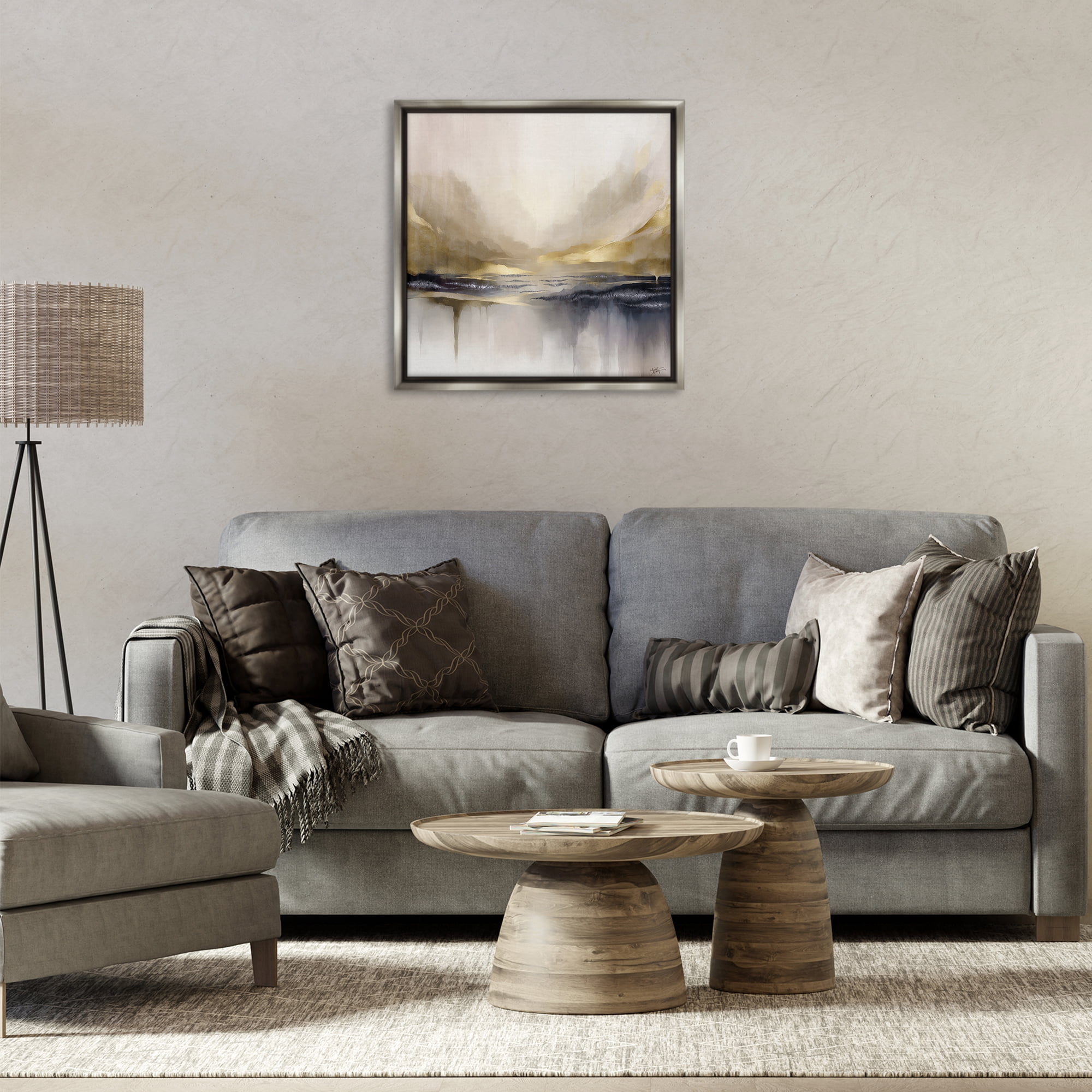 Stupell Industries Abstract Meadow Gold Accent Abstract Painting Gray Floater Framed Canvas Art Print Wall Art, 25 x 25